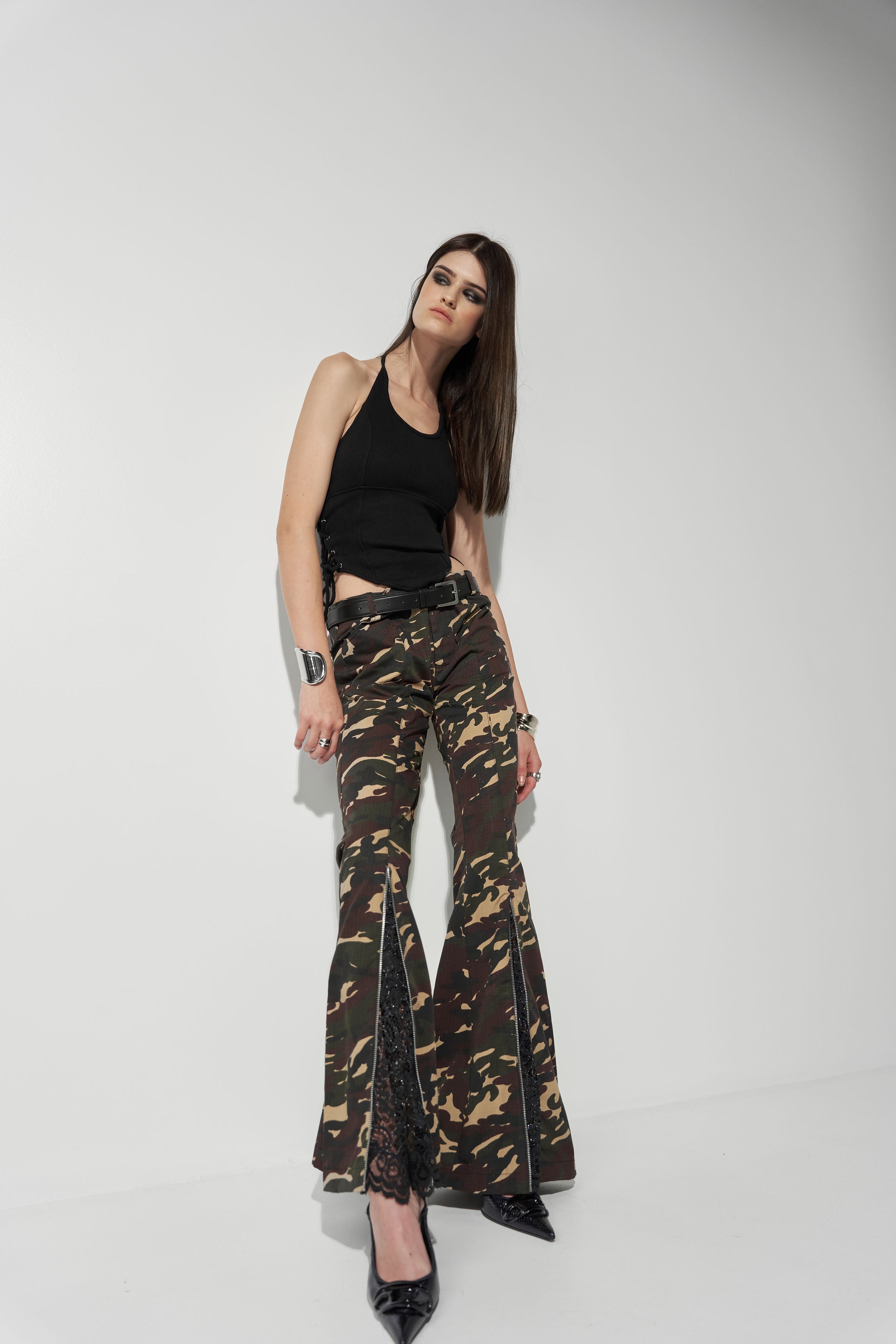 FLARED PANTS WITH LACE DETAILS