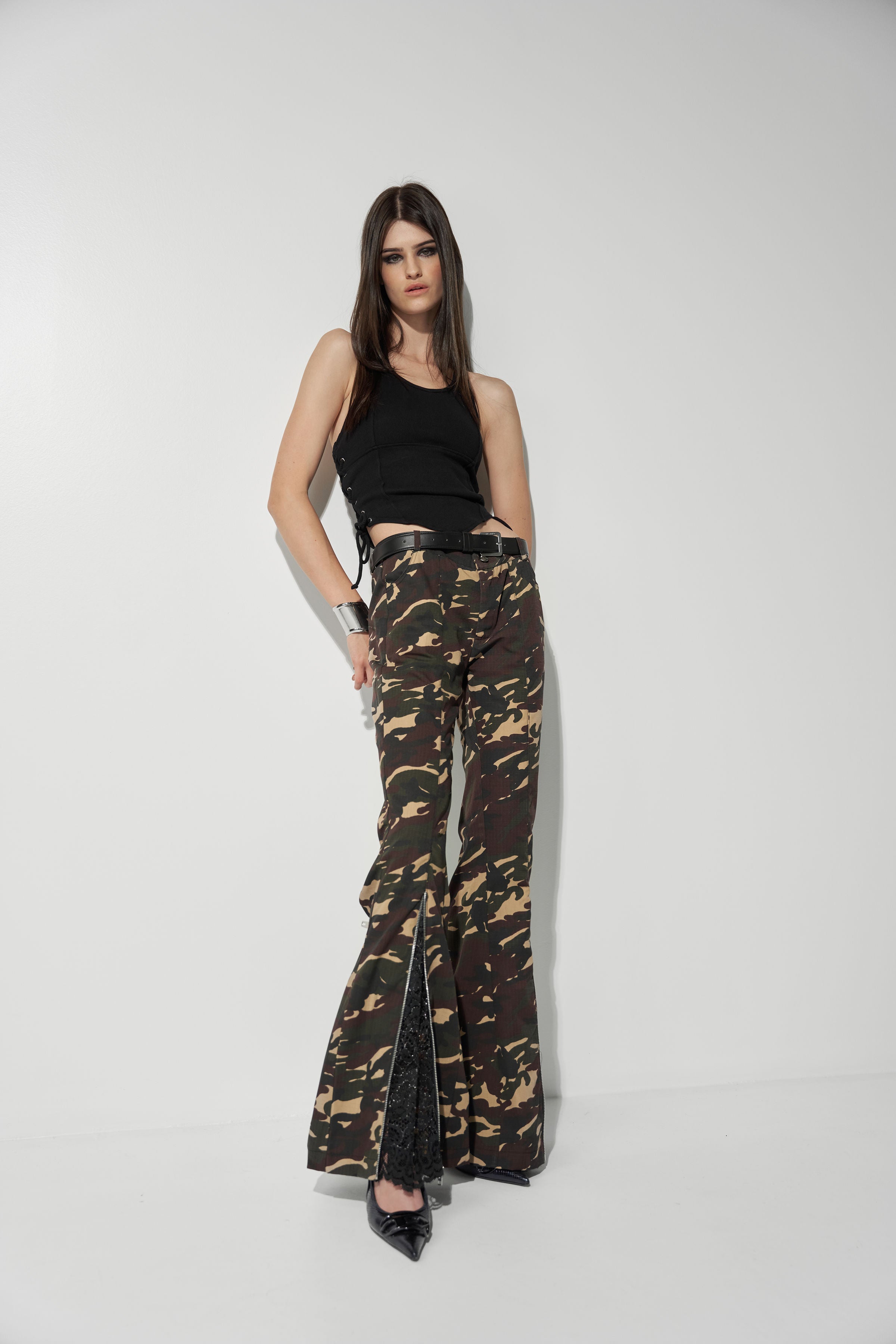 FLARED PANTS WITH LACE DETAILS